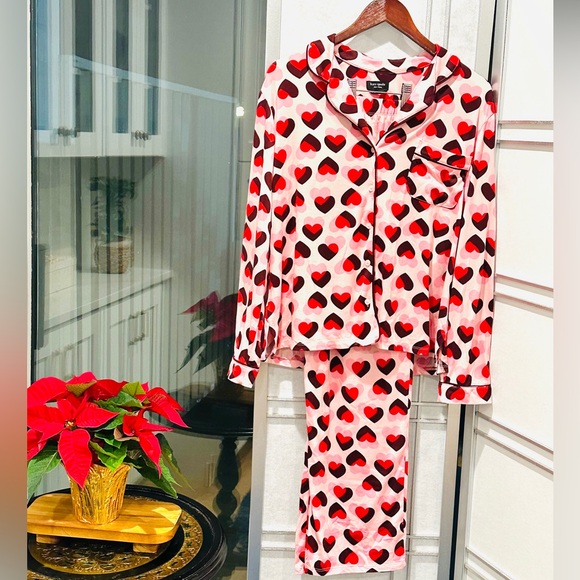 🩷Kate Spade New York Long-sleeve Pajama Set, Size L, Pink/Black/Red - Picture 2 of 3